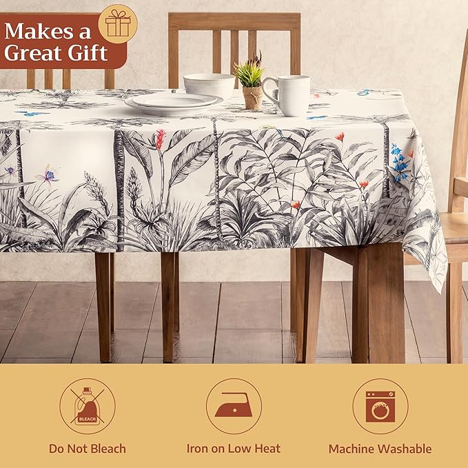 Maison d' Hermine Table Cloth Rectangle Table 100% Cotton 60 x 108 Inches Fall Tablecloth Reusable Everyday Use for Thanksgiving Christmas Decorations Dining Farmhouse Party (Amazonia)