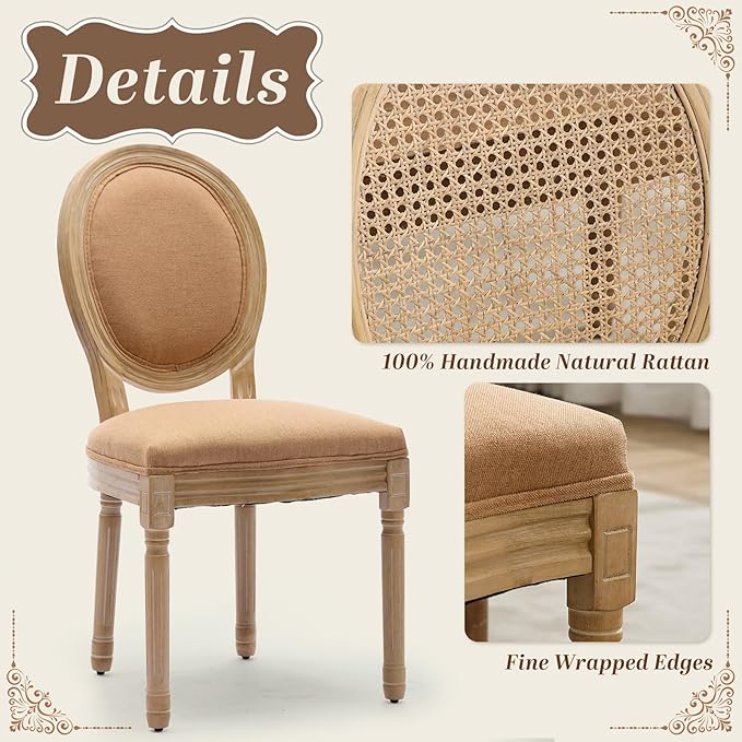 SoarFlash French Dining Chairs Set of 4, Vantage Dining Chair with Round Back, Wood Leg Farmhouse Country Dining Chair for Kitchen,Bedroom,Brown