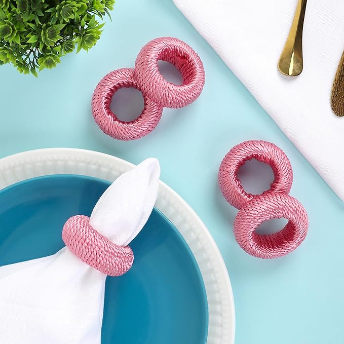 ALPHA Living HOME Napkin Rings for Dinner Table Set of 12 - Handmade Rayon Farmhouse Table Decor, Boho Chic Wedding Accessories, Holiday Party Decor, Dining Table Setting (Pink)