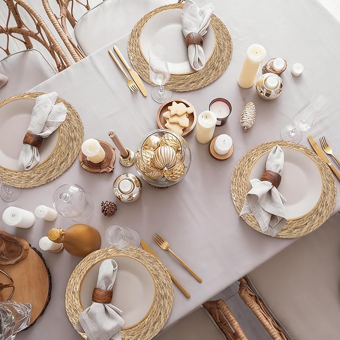 Elcoho 40 Pieces Round Woven Placemats 13.8 Inch Boho Rattan Placemats Farmhouse Braided Place Mats Woven Plate Chargers Rustic Wicker Table Mats for Dining Table