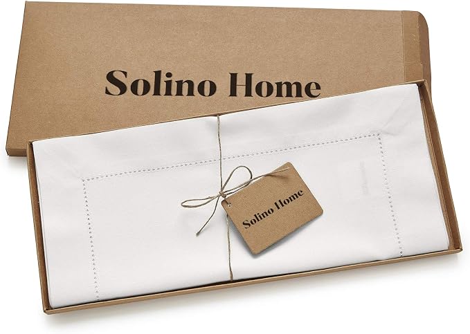 Solino Home Cotton Linen Dining Table Runner White Hemstitch, 14 x 60 in | - Image 5