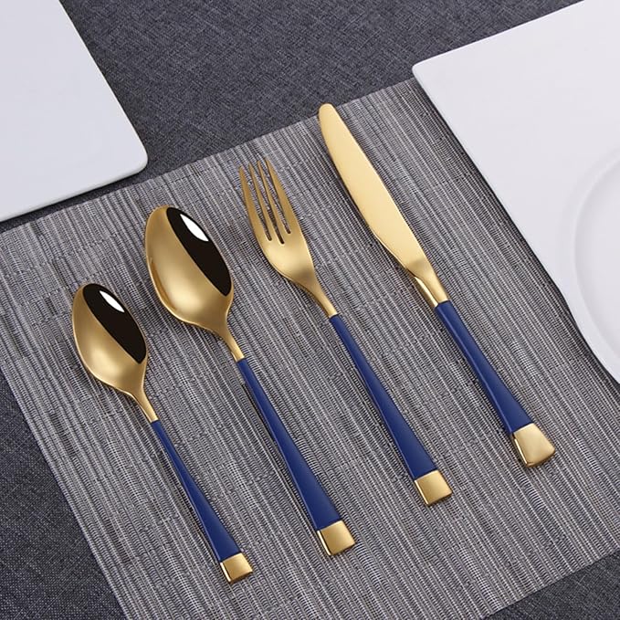 Blue-Gold Silverware ZILNEHZ Flatware Set for 12 Stainless Steel Cutlery Set Elegance Luxury Tableware Set Forks and Spoons Utensil Sets for Home Restaurant Dishwasher Safe