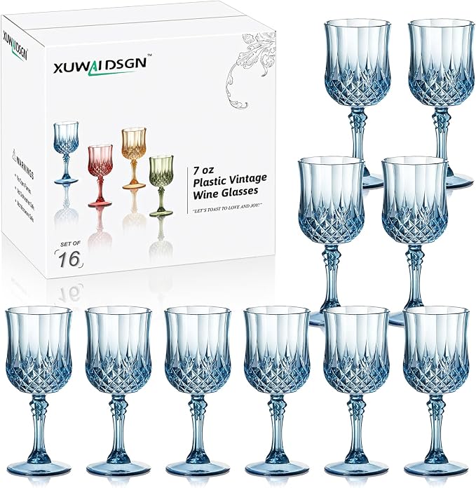 XUWAIDSGN 7oz Plastic Vintage Wine Glasses Drinking Glasses Unbreakable Wedding by XUWAIDSGN