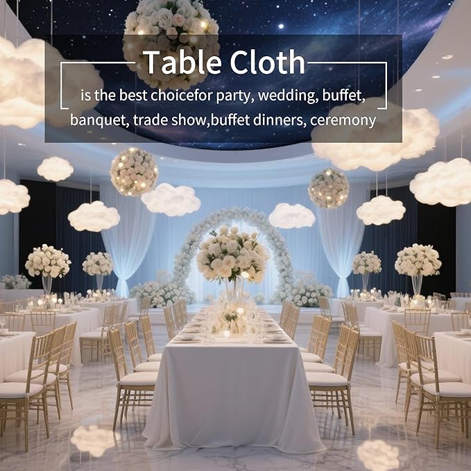 BIGTONE 2 Pack Polyester Tablecloth White 60 x 102 Inch, Wrinkle Resistant Table Cloth for 6 Feet Rectangle Tables, Stain and Washable Table Cover for Dinning Wedding Banquet Restaurant Party