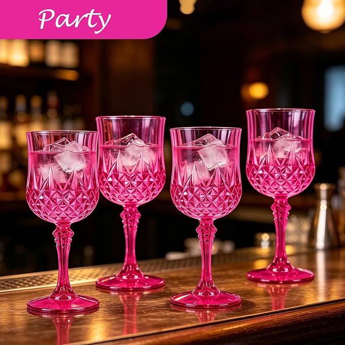 24Pack Plastic Wine Glasses, 7oz Vintage Goblets - Image 7