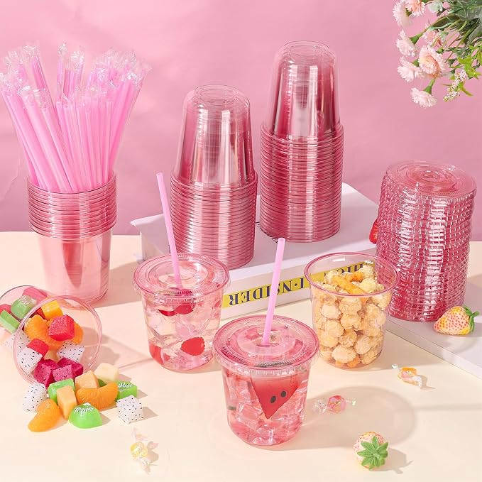 KesaPlan 50 Pack 12 oz Pink Plastic Party Cups - Image 2