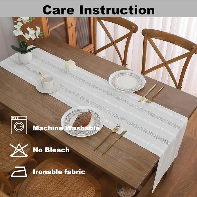 Gernaice 2PCS Boho Table Runner, Embroidered Cotton Linen Farmhouse Table - Image 5