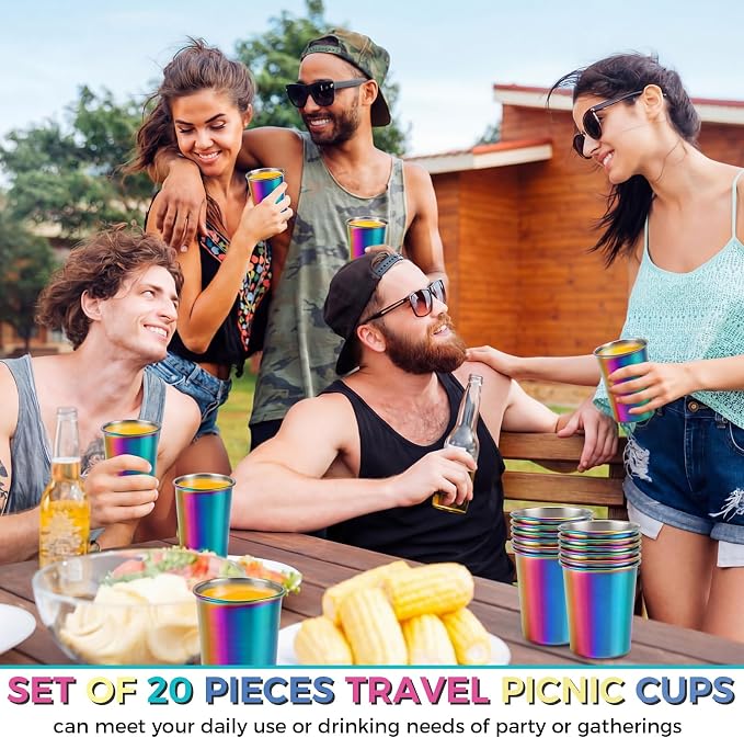 Mimorou 20 Pack 8 oz Stainless Steel Pint Cups Metal Cups Unbreakable Drinking - Image 6