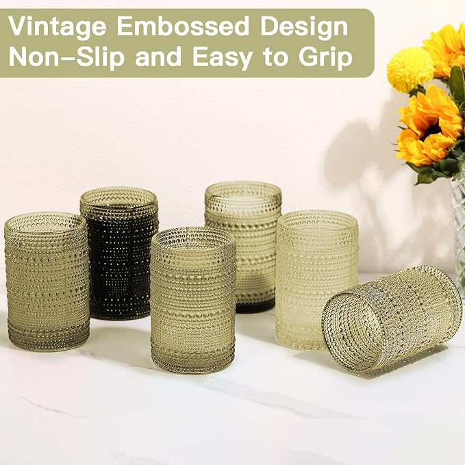 JOVGANK Green Vintage Hobnail Drinking Glasses Set of 6, Water Tumbler 15oz - Image 6