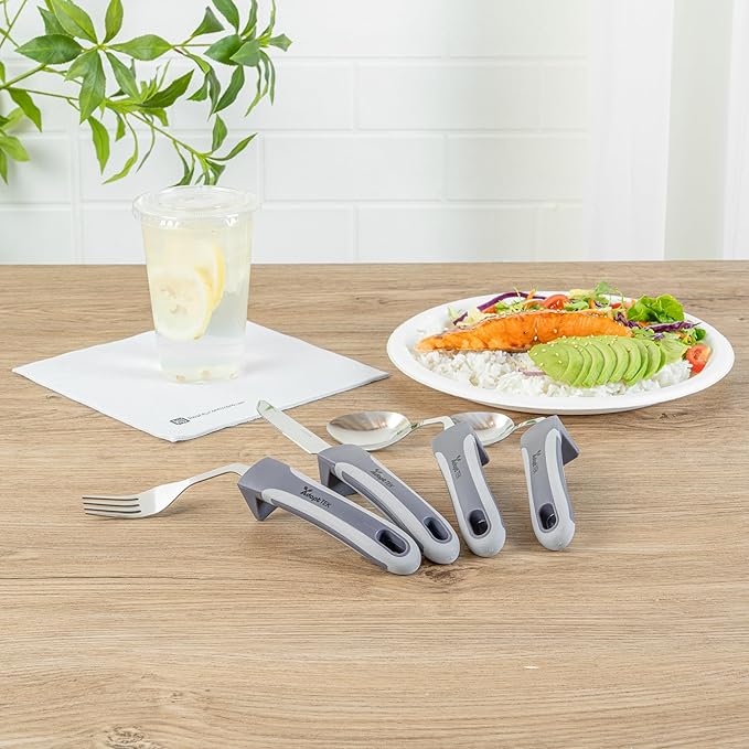 Restaurantware Adaptive Cutlery 1 Set 9.84 x 5.12 x 1.57 Inches Stainless Steel Ergonomic Utensils Non-Slip Wide-Handle Gray Utensils For Arthritis And Limited Mobility