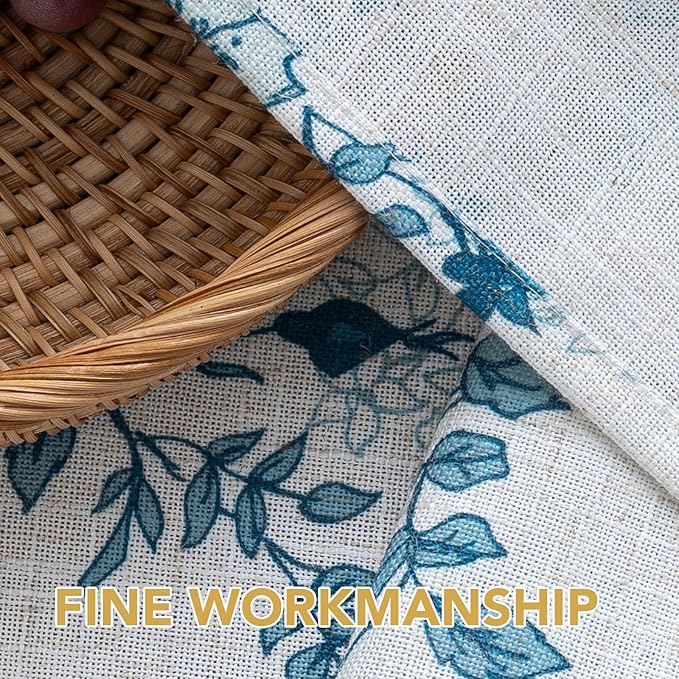 H.VERSAILTEX Linen Table Cloths Floral Printed Tablecloth Spill-Proof Waterproof Table Cover for Dining Buffet Feature Soft and Thick Fabric Wrinkle Free, 60 x 120 Inch, Retro Floral - Stone Blue