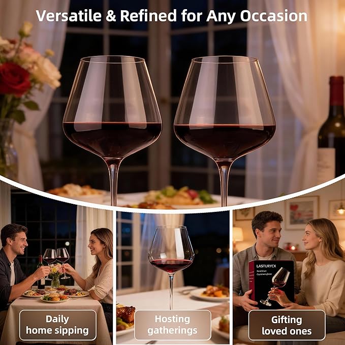 Wine Glasses Set of 4, 18OZ Large Crystal Red Wine Glasses, Hand Blown Vintage Wine Glasses with Thin Rim, Large Bowl, Long Stem, Gifts for Wedding, Valentine's Day, Housewarming, Birthday