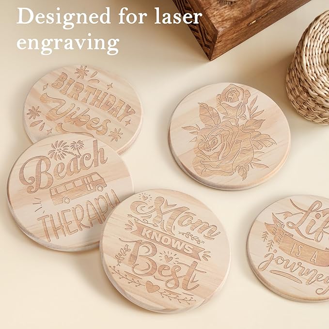 60 Pieces Unfinished Wood Coasters, GOH DODD 4 Inch Wooden Blanks with Non-Slip Pads for Laser Engraving Wood Burning Staining Painting Decoupage Housewarming Gifts Wedding Crafts Education
