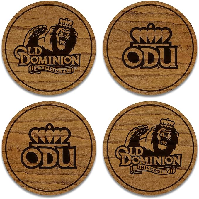 LazerEdge Old Dominion Monarchs Wooden Coaster Set - Cherry Wood - Officially Licensed Product - 4-Pack