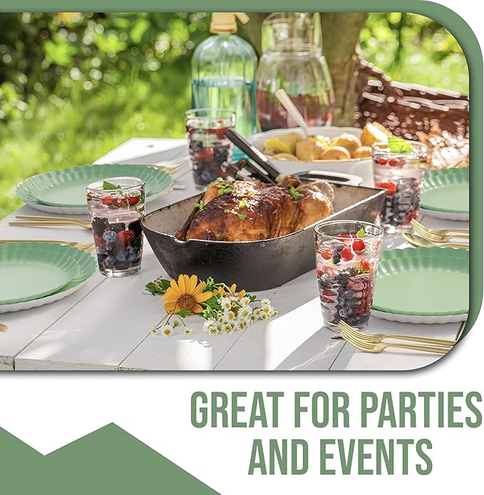 Trendables Floral Paper Plates 8.5 Inch & 10.5 Inch 40 Pcs Dinner Plate Set Fancy Disposable Plates for Party for 20 Guests 20 X 8 & 20 X 10 Large & Small Paper Plate Set for Parties Matcha