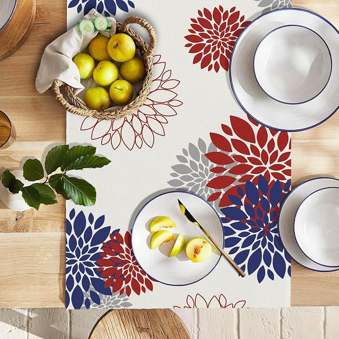 4th of July Independence Day Table Runner God Bless America Blue Red Dahlia - Image 4