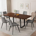 ZckyCine 67" Expandable Walnut Dining Table and 6 Upholstered Chairs, 7-Piece Dining Room Furniture Set, Mid-Century Modern Style for Home, Dining Room and Kitchen
