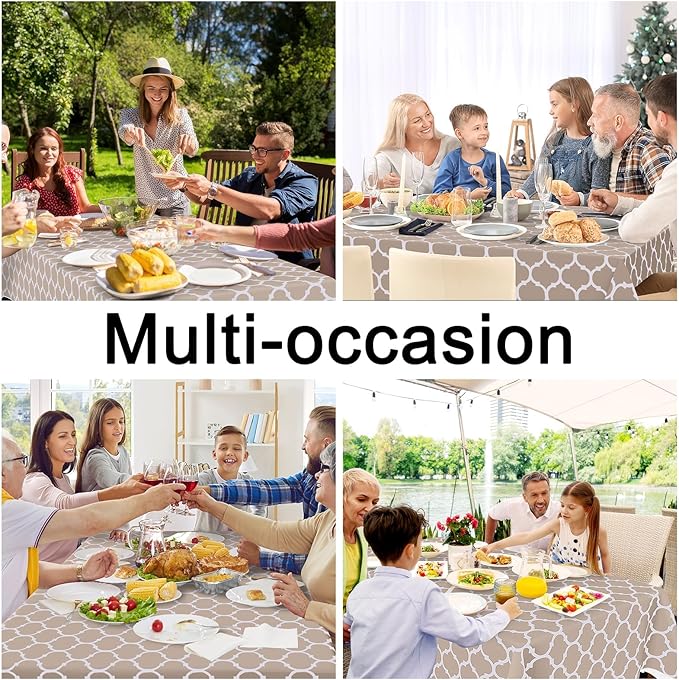 Smiry Square Table Cloth, Wipeable Spillproof Plastic Tablecloths for Dining, Waterproof Vinyl Tablecloth with Flannel Backing for Square Tables, Camping, Outdoor and Indoor (70"x70", Khaki)