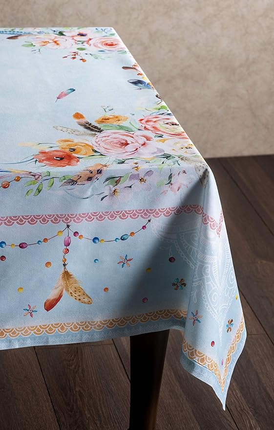 Maison d' Hermine Table Cloth Rectangle Table 100% Cotton 60 x 108 Inches Tablecloth Reusable Decorative for Dining Room Farmhouse Home Valentines Day Decorations Spring Summer - Ibiza - Blue