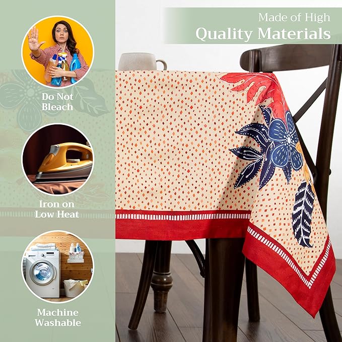 Maison d' Hermine Table Cloth Rectangle Table 100% Cotton 70 x 120 Inches Fall Tablecloth Reusable Everyday Use for Thanksgiving Christmas Decorations Dining Farmhouse Party (Kalahari)