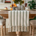Caflife Boho Table Runner 72 Inchs Long Green and Beige, Cotton and Linen Woven by Caflife