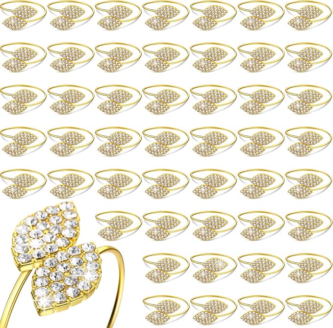 Hotop Gold Napkin Rings Gold Table Decoration, Leaves Napkin Rings, 12 Piece | by HOTOP