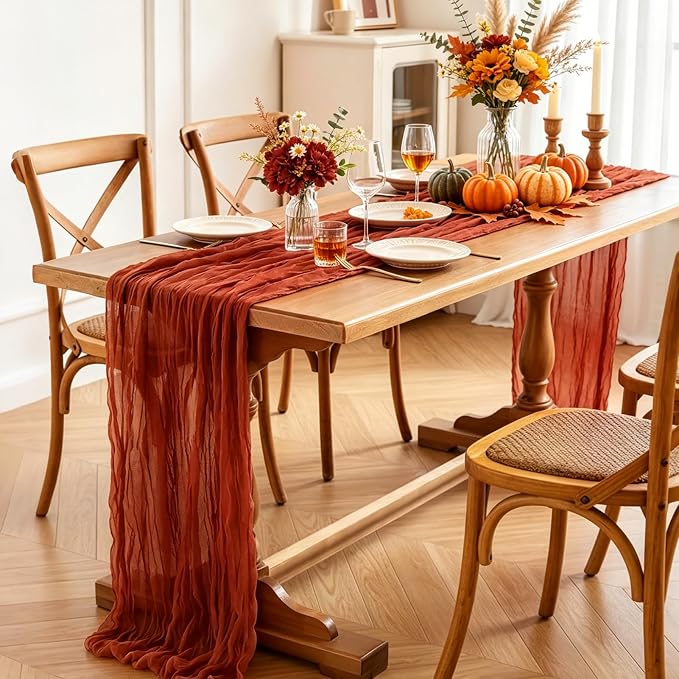 Fall Table Runner, 10FT Thanksgiving Terracotta Cheesecloth Table Runner - Image 4