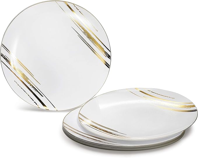 " OCCASIONS " 120 Plates Pack,(60 Guests) Premium Wedding Party Disposable Plastic Plates Set -60 x 10.25'' Dinner + 60 x 7.5'' Salad/Dessert (Dali, White & Gold)