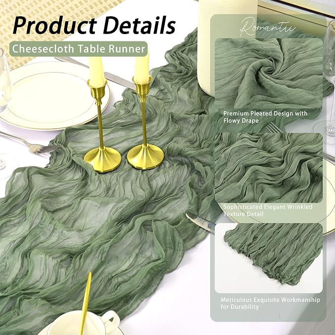 8 Pack Sage Green Cheesecloth Table Runner 17x108 inch Boho Gauze Cheese Cloth - Image 5
