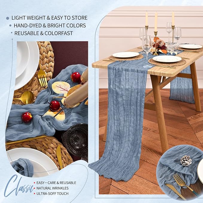 4 Pack Cheesecloth Table Runner 10FT Dusty Blue Table Runner Boho Gauze Cheese - Image 5