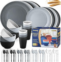 Wheat Straw Dinnerware Sets, 64-Piece Plates and Bowls Sets by HOMMALY