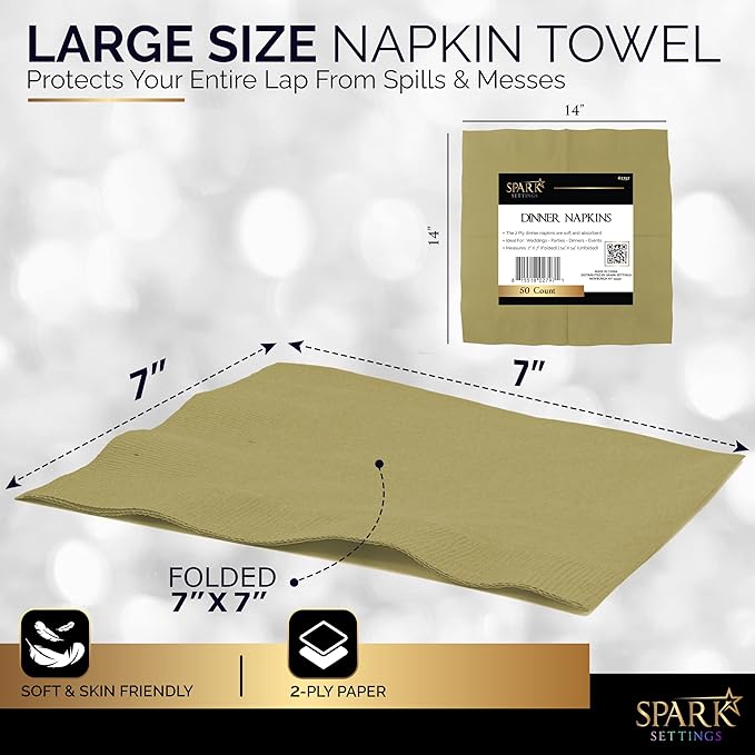 Big Party Pack 40 Count Gold Dinner Napkins Tableware- Ideal for Wedding, Party, Birthday, Dinner, Lunch, Cocktails. (7” x 7”)