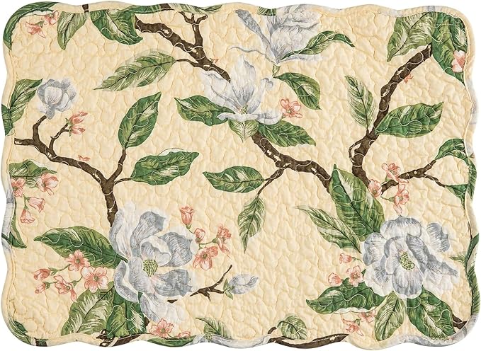 C&F Home Elle 100% Cotton Quilted Vintage Set of 6 Placemats 13" x 19" Spring Springtime Garden Floral Flowers Home Kitchen Dining Dinner Table Tabletop Machine Wash Reversible Scalloped Edge Decor