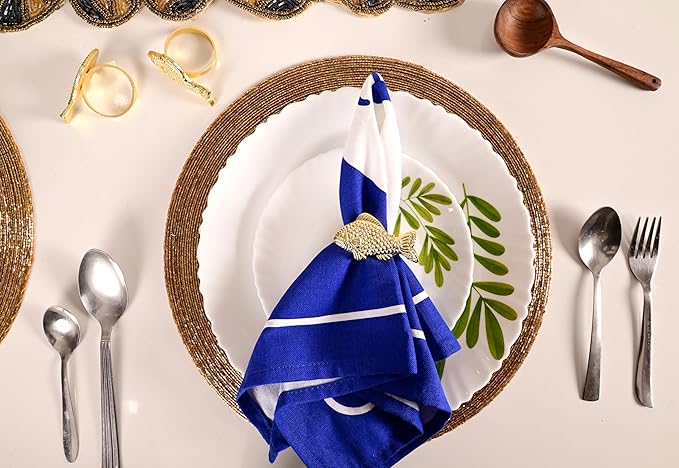 ALPHA Living HOME 12 Pcs Decorative Fish Metal Napkin Ring for Table Settings Napkins Ring for Dining, Anniversary, Birthday, Romantic Dinner, Holiday, Party of Table Setting, Wedding Table (Gold)