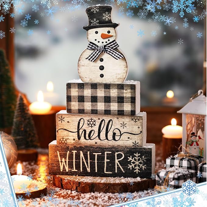 Moucuny 4 Pcs Snowman Christmas Decor Winter Table Decorations Christmas Tiered - Image 3