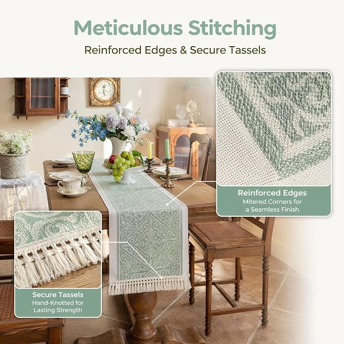 14x138 Damask Table Runner Waterproof French Vintage Dresser Scarf | Planning a - Image 5