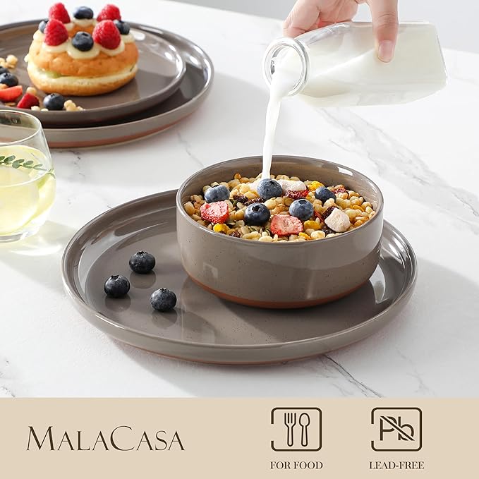 MALACASA Plates and Bowls Sets, 24 Pieces Modern Ceramic Dinnerware Set - Image 3