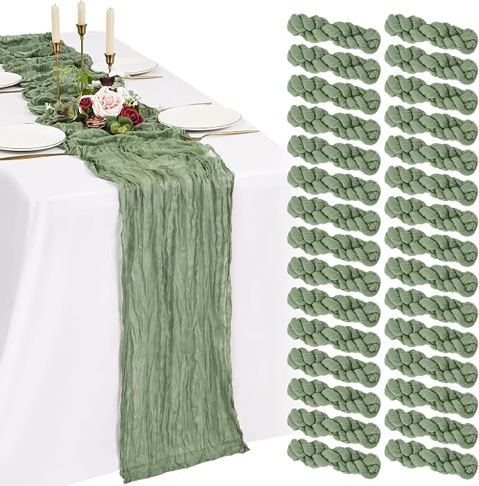 30 Pack Cheesecloth Table Runner 10FT Sage Green Table Runner Boho Gauze Cheese by Showgeous