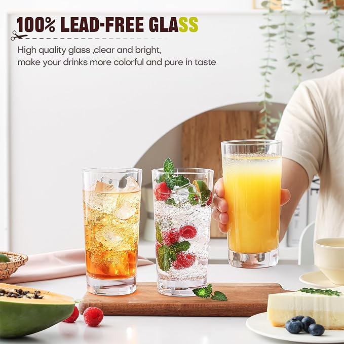 Highball Glasses Set of 6, 13oz Tall Drinking Glasses, Water Glass - Image 2