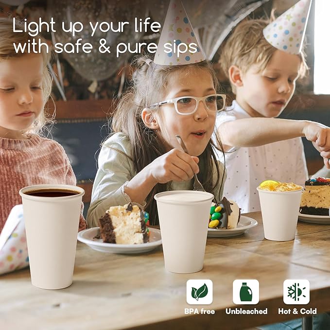 8 oz Paper Coffee Cups Disposable Hot Cups, 400 Pack Leak Proof White Paper Cups, 300GSM Thickened Small Disposable Cups, Bulk Coffee Cups for Everyday Home Office Coffee Bar Supplies Party Essentials