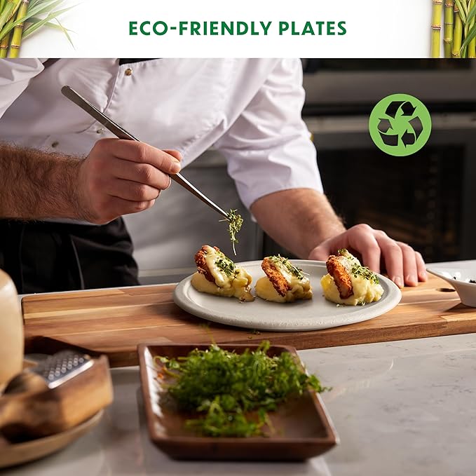 Compostable Plates, Disposable Heavy Duty Paper Plates - [125 Count] 9 Inch, Unbleached Biodegradable, Made of Natural Sugarcane Bagasse, Brown, For Everyday Use Meals, Dinner, Party, Eco-Friendly