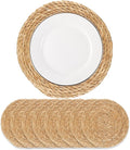 Round Woven Placemats - Boho Rattan Placemat Natural Water Hyacinth Placemats, Farmhouse Weave Place Mats, Rustic Braided Wicker Table Mats for Dining Table,Home,Wedding (13.5 inch Set of 8)