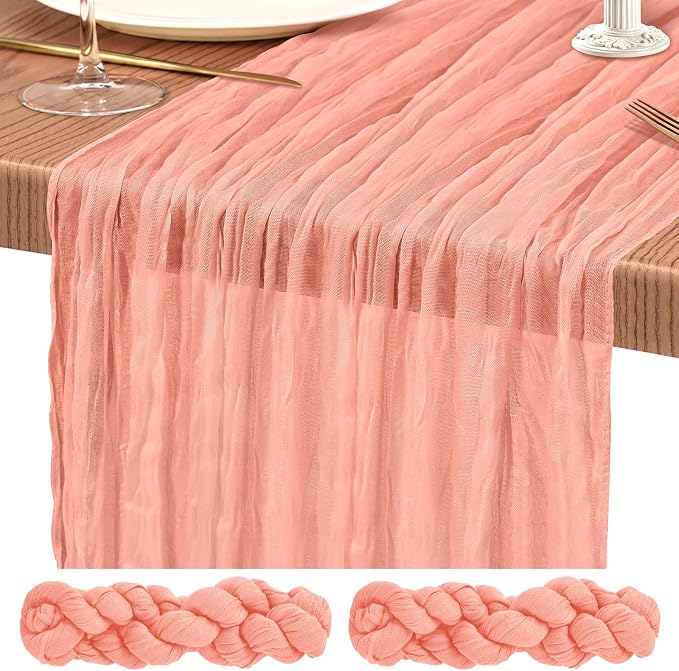Showgeous 2 Pack Coral Cheesecloth Table Runners Boho Wedding Decor | Rustic by Showgeous