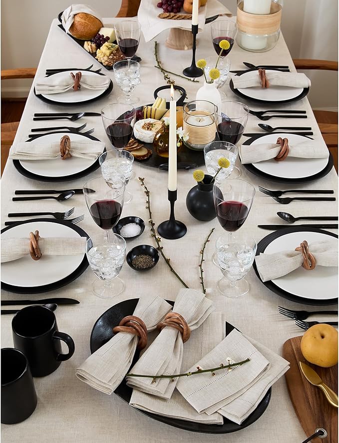 Solino Home Linen Light Natural Tablecloth 60 x 90 Inch - Classic Hemstitch, 100% Pure Linen Rectangular Tablecloth - Machine Washable Table Cloth for Spring, Easter