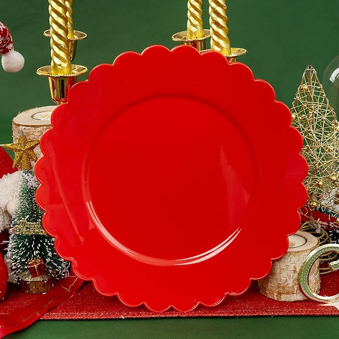 SUT 72Pcs Red Plastic Plates,10.25inch red Dinner Plates, Disposable Dinner Plates, Heavy Duty Plastic Plates, Disposable Plates,Scallop Plastic Plates for Party