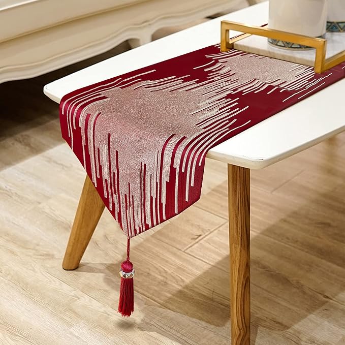 Elegant Modern Red Table Runner, Luxury Contemporary Geometric | Table Runners by Jiino