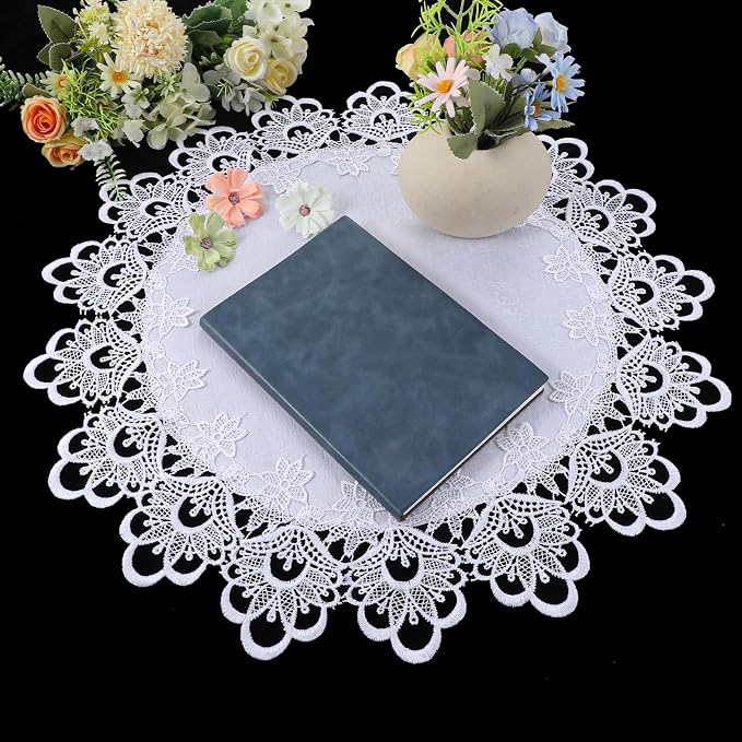 White Round Lace Doily Table Runner, 20.5" Elegant Jacquard Crochet Lace Doily - Image 6