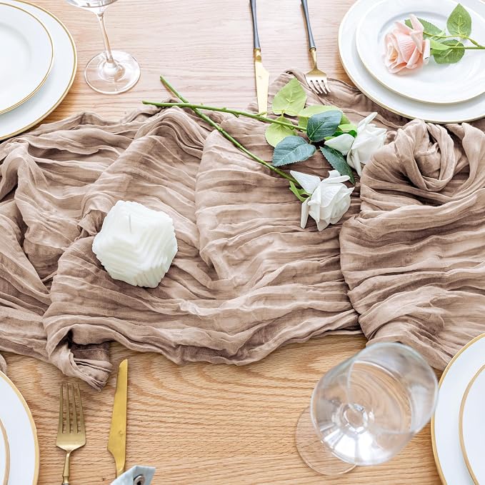 Cheesecloth Table Runner Nude Pink 10FT Boho Gauze Runner, 3 Pack | 120 Inch - Image 5