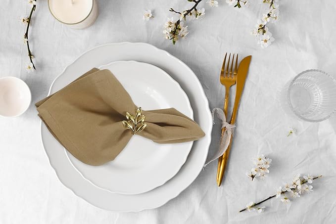 ACCENTHOME Accent Home 100% Cotton Napkins, Delicate Cloth Napkins for Dinners, Parties and Weddings，18 x 18 Inch Set of 12 - Brown
