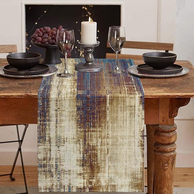 Emvency Table Runner, 13x72 Inch, Teal and Gold | Abstract Farmhouse Vintage - Image 2